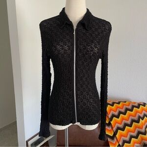 Vintage 1990s Y2K Guess Zip Up Knit Long Sleeve Collared Top